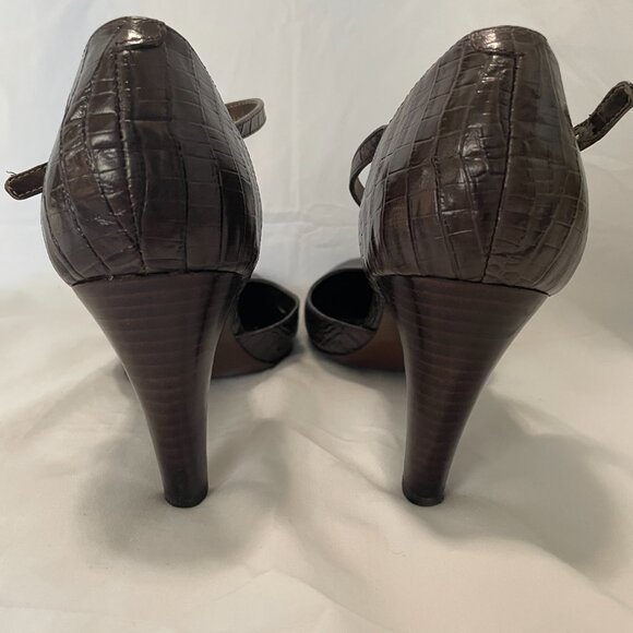 Bandolino Brown Crocodile Embossed Mary Jane Pumps with Ankle Strap - Picture 4 of 5